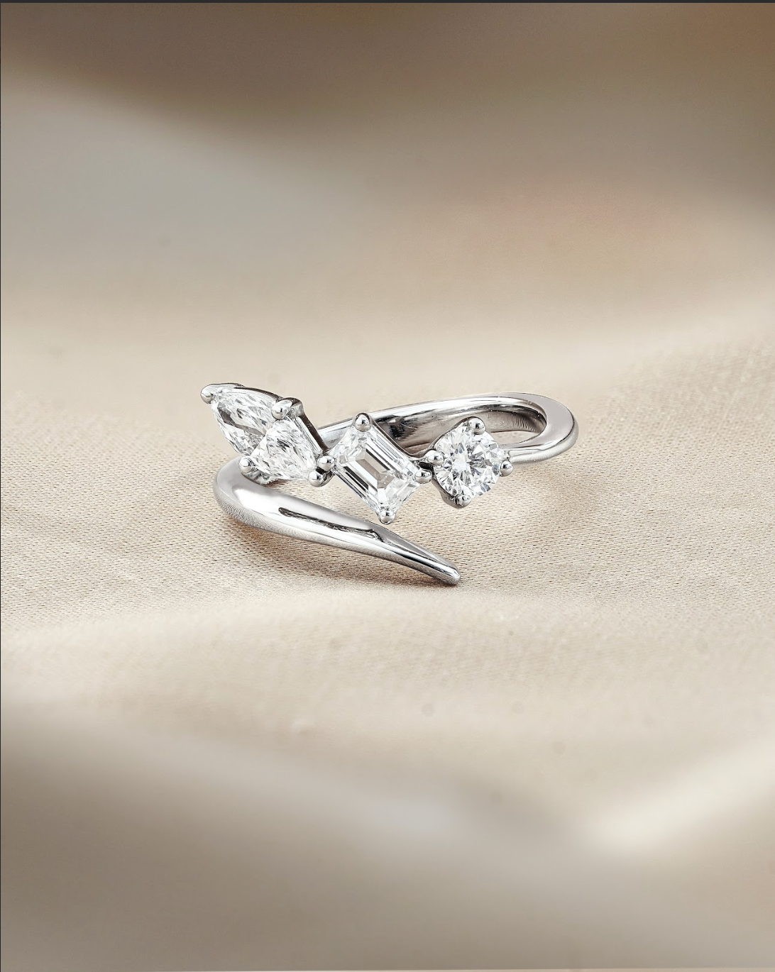 Mixed Fancy Cut Three Stone Diamond Wrap Ring