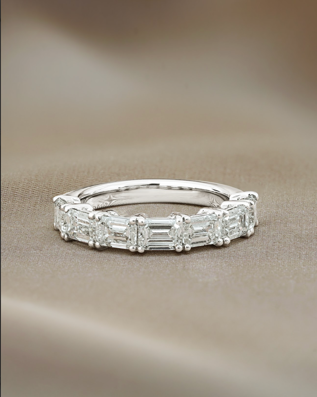 7 Stones Emerald Cut Diamond Side Way Half Eternity Ring