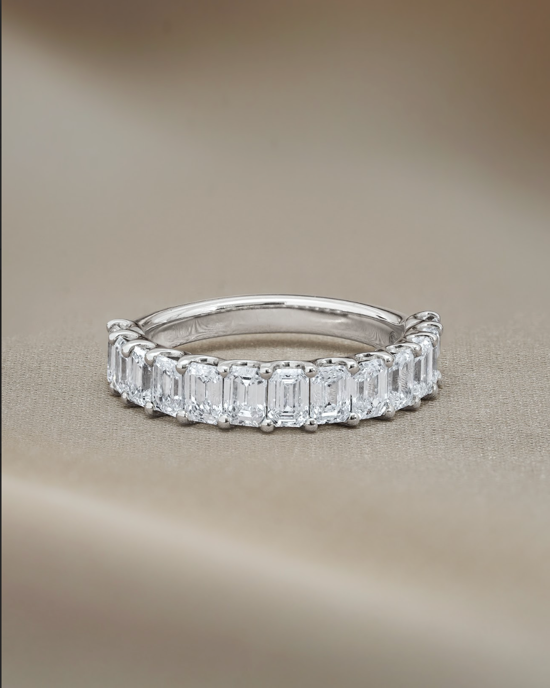 15 Pointer Emerald Cut Diamond Half Eternity Ring