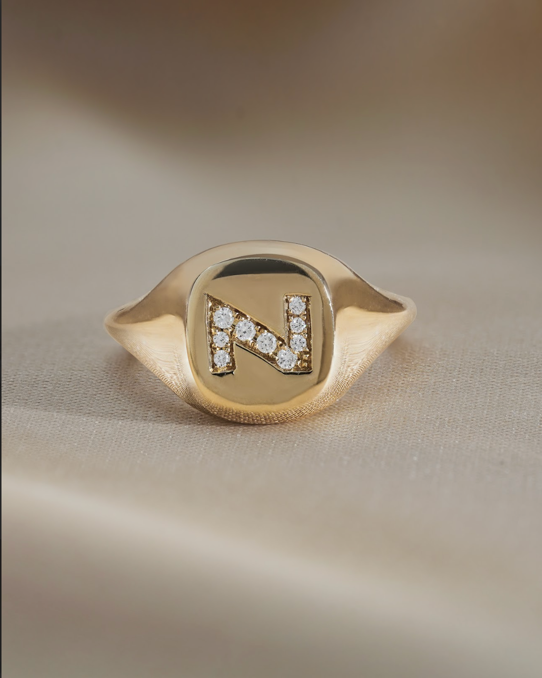 N Signet Diamond Ring