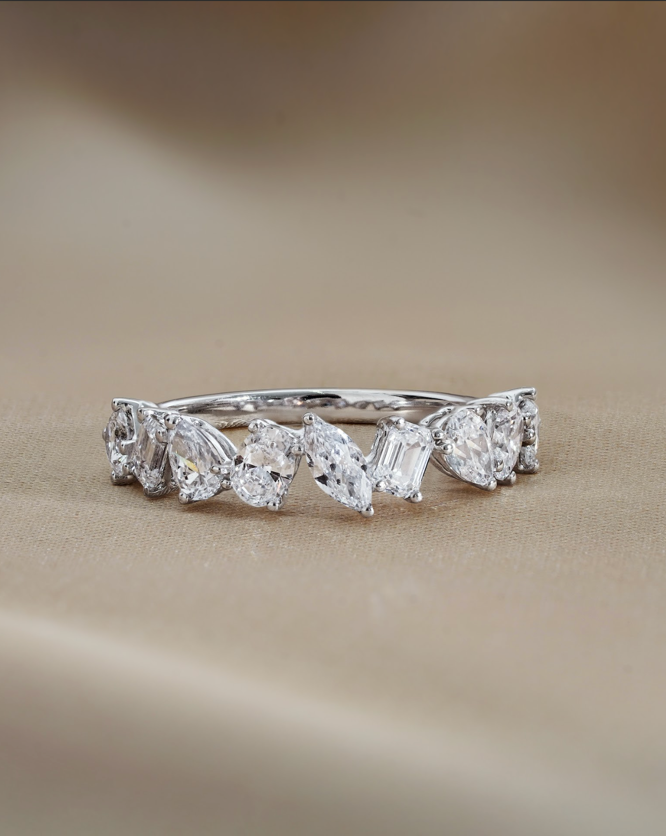 15 pointer Mixed Fancy Cut Diamond Half Eternity Ring