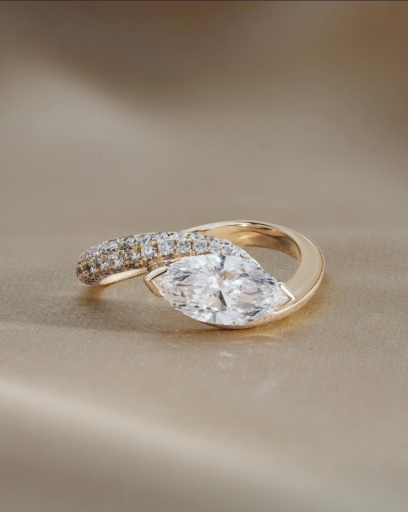 1 Carats Marquise Cut Twist Pave Band Diamond Ring