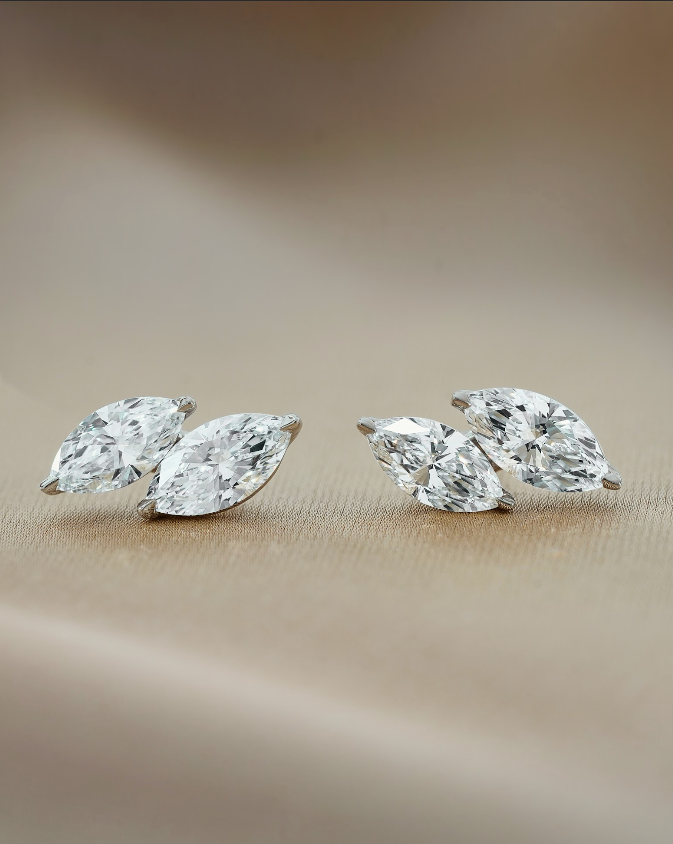Double Marquise cut Diamond Diagonal Earrings