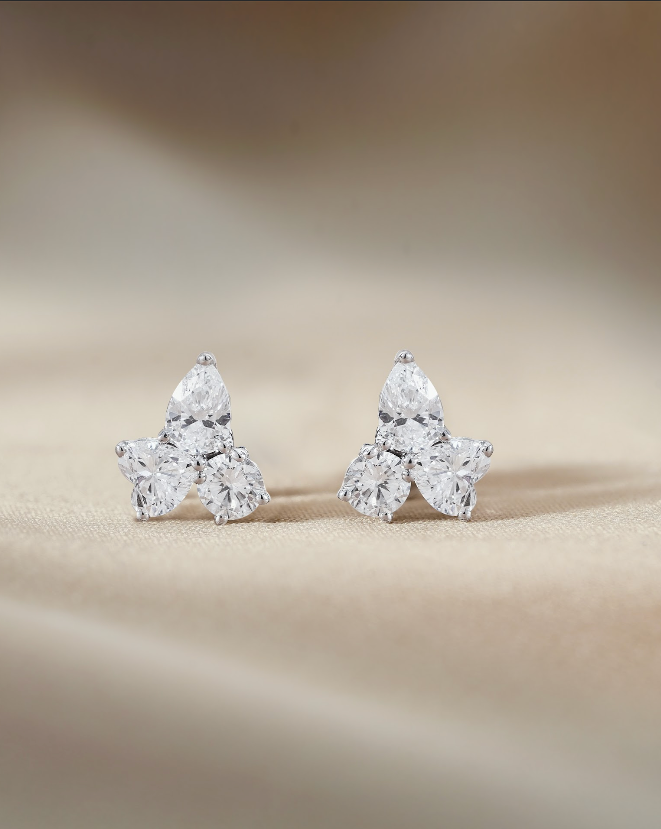 Round and Mixed Fancy cut Diamond Trinity Bloom Earrings