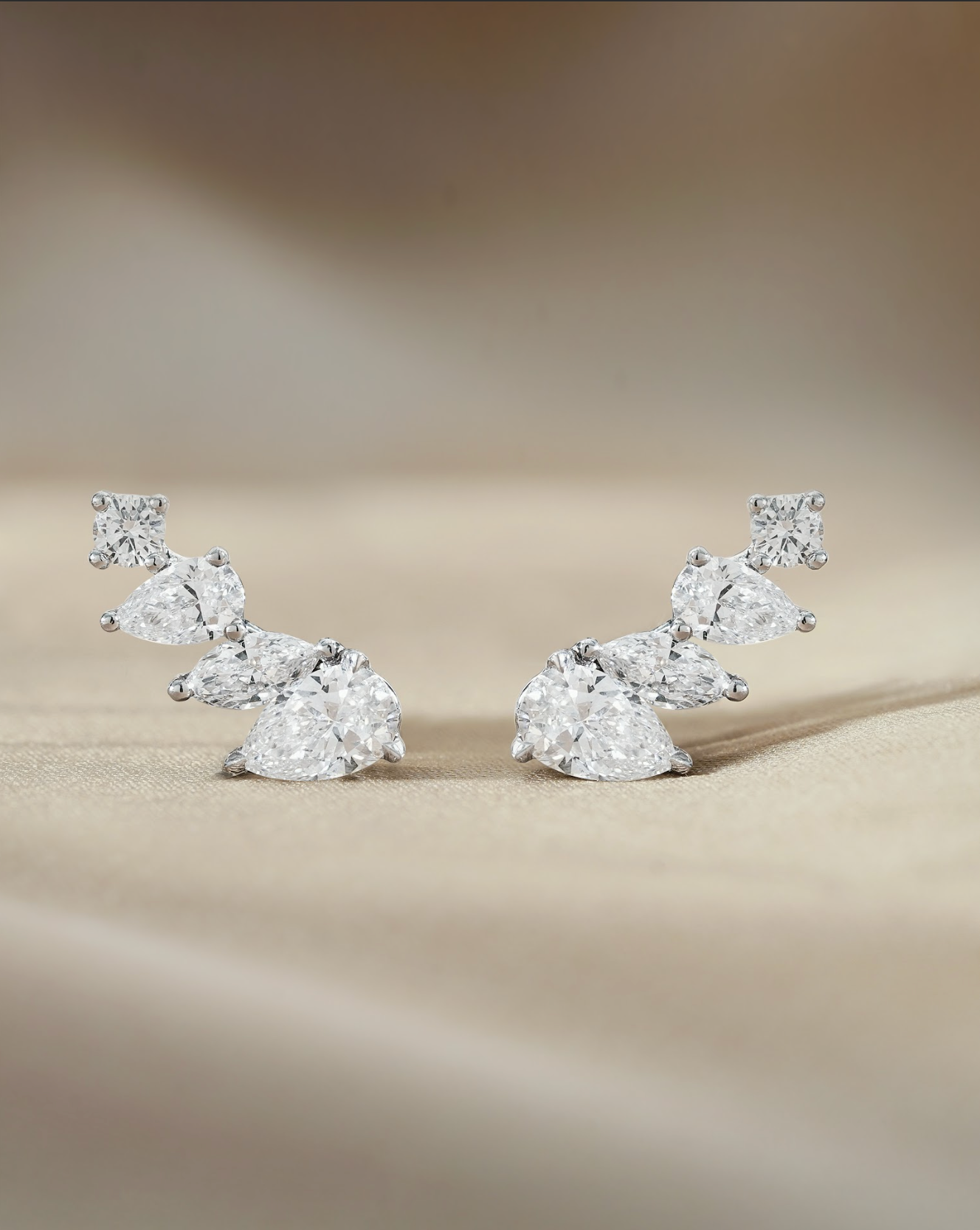 Pear and Round cut Diamond Climber Earrings