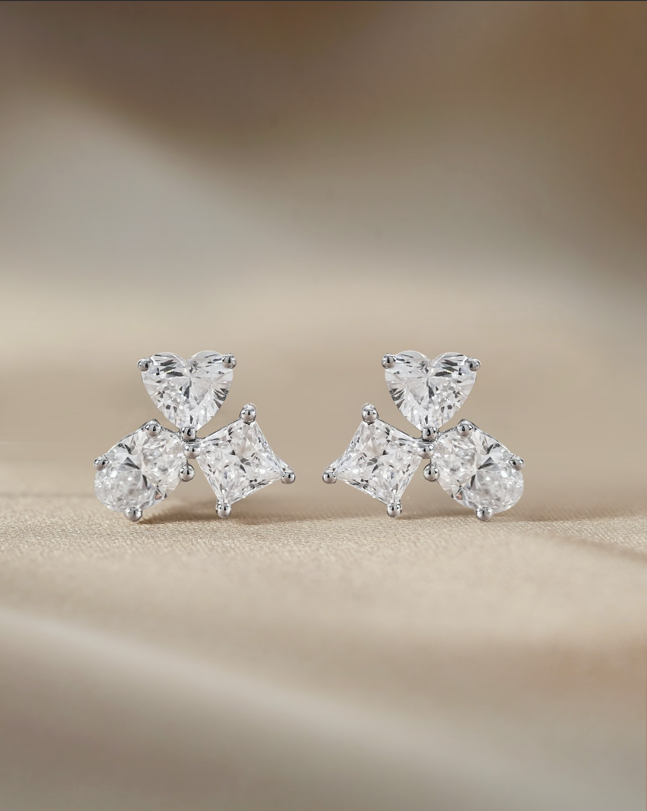 50 Pointer Three Stones Mixed Fancy Cut Diamond Circle Earrings
