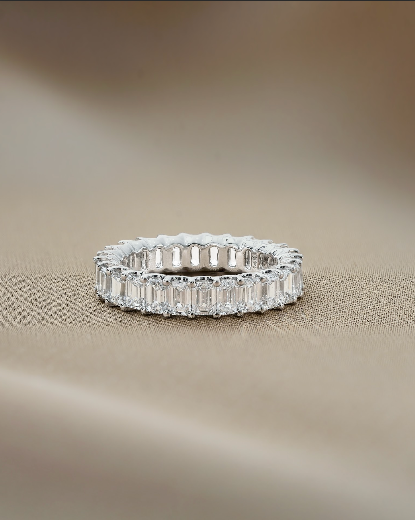 15 Pointer Emerald Cut Diamond Full Eternity Ring