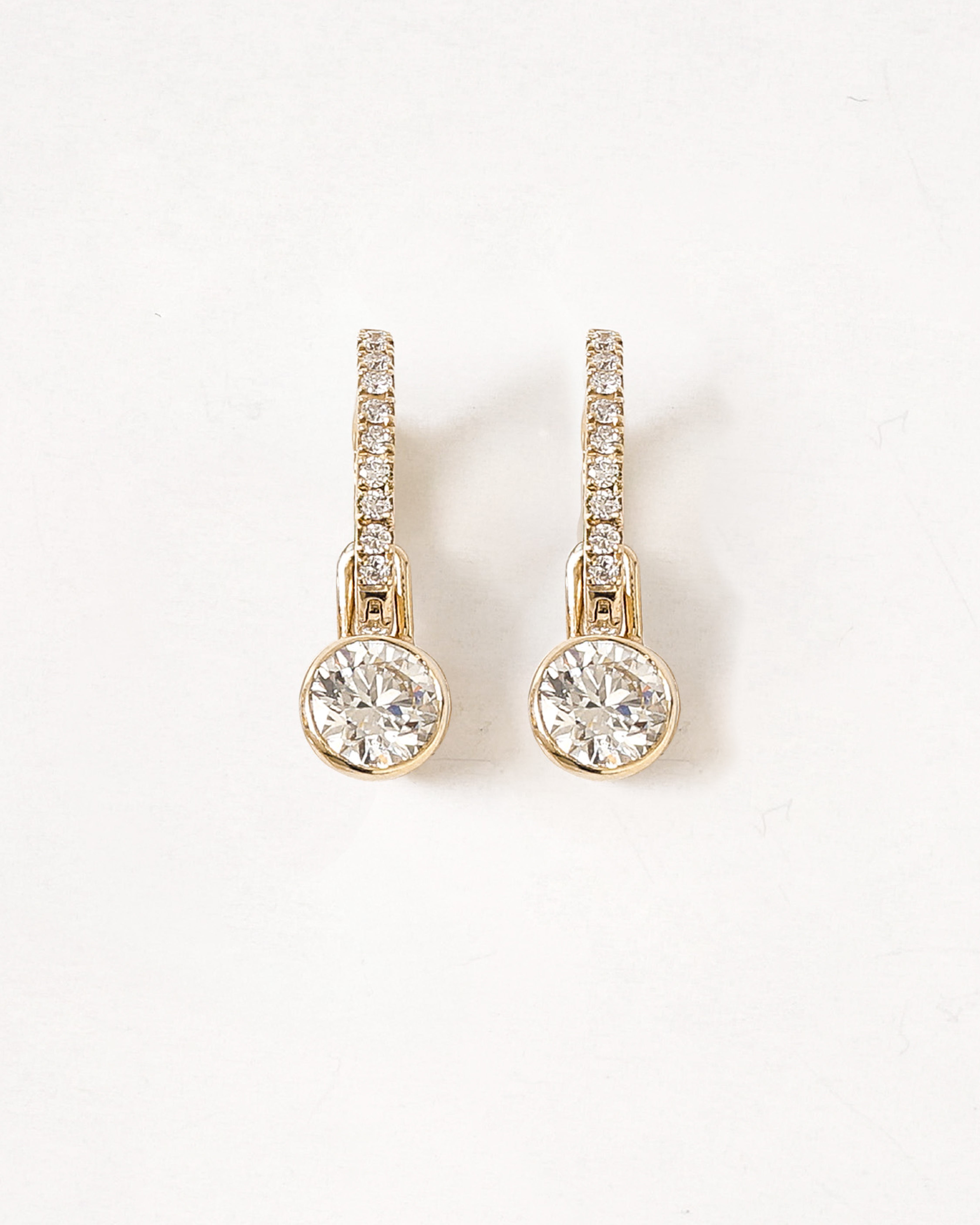 50 Pointer Round Diamond Bezel Flow Droplet with Diamond Pave Huggies Earrings