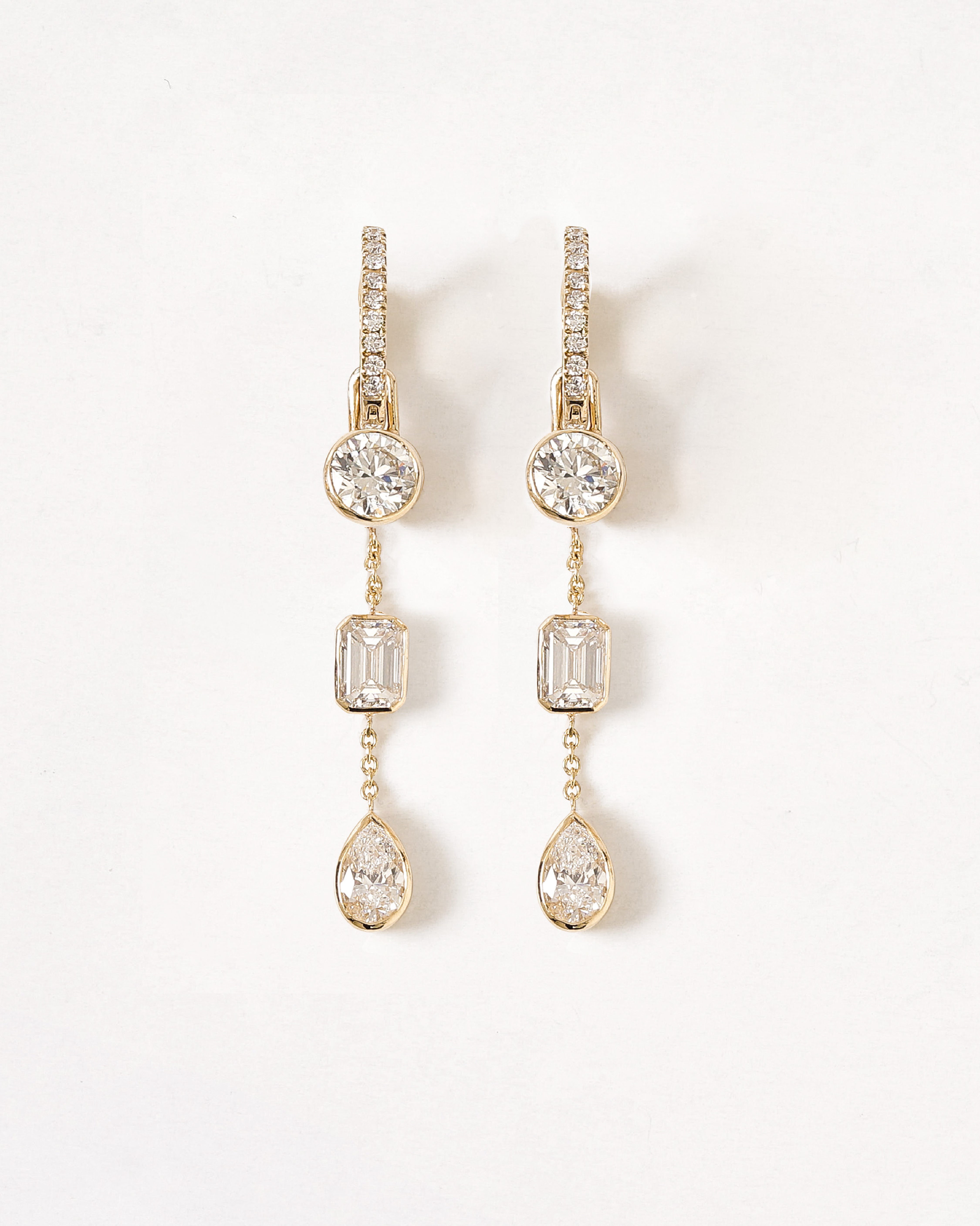50 Pointer Round Diamond Bezel Flow Droplet with Diamond Pave Huggies and Dangling Earrings Set